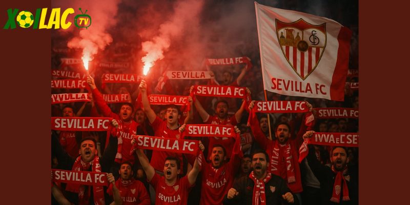 CĐV Sevilla tạo không khí sôi động tại Sánchez-Pizjuán trong Sevilla vs Barcelona. CĐV Sevilla tạo không khí sôi động tại Sánchez-Pizjuán trong Sevilla vs Barcelona.